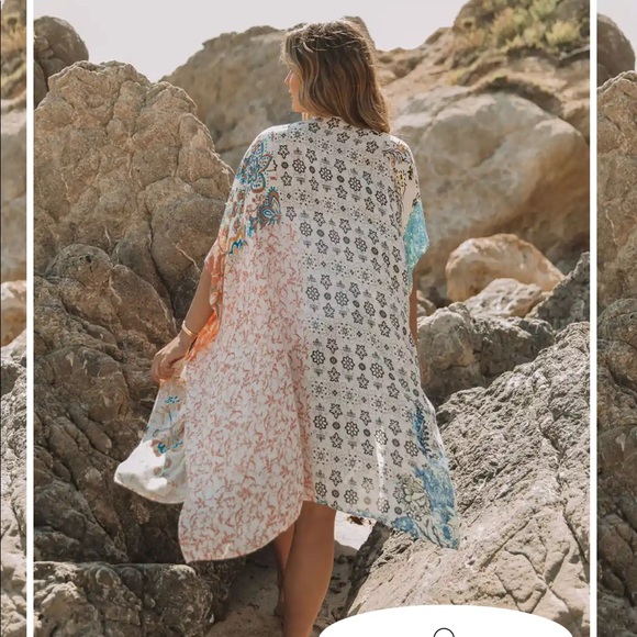 IZZIE PRINTED KAFTAN - CORAL TURQUOISE - Picture 2 of 4